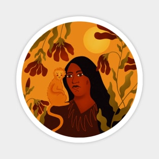 Tribal Plant Lady portrait with Monkey illustration Magnet